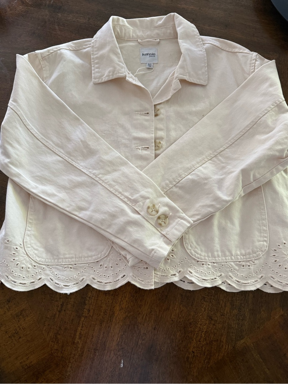 Kensie Jeans White Eyelet Hem Denim Jacket Medium Cotton Button Front